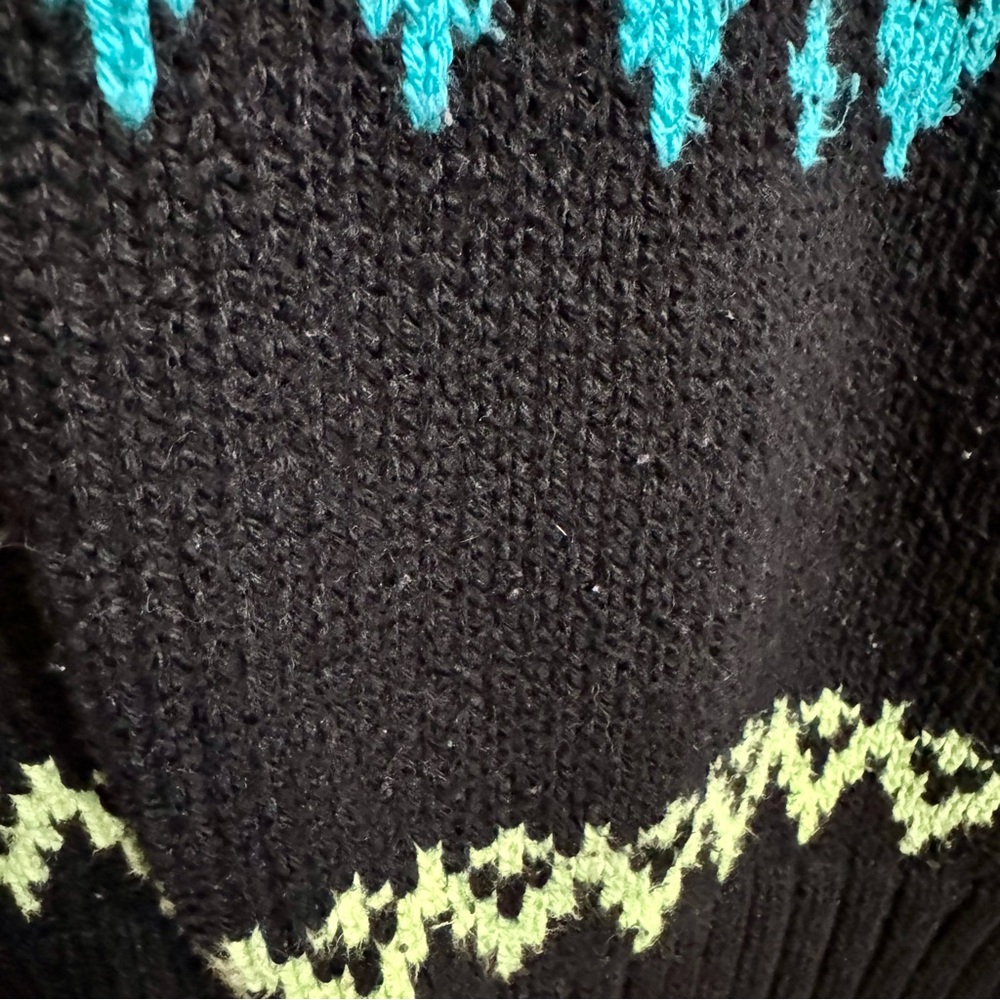 Vintage Black Liz Wear Chucky Cotton Turtleneck Sweater With Colorful Design - Picture 5 of 11